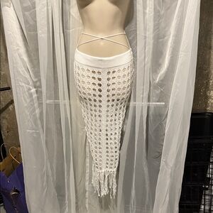 White Crochet Fringe Skirt